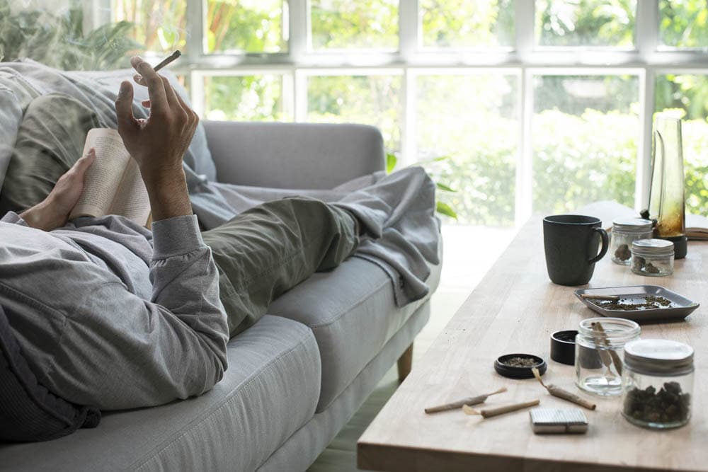 Indoor smoking room with ERV ventilation system - comfortable home cannabis lounge with fresh air circulation